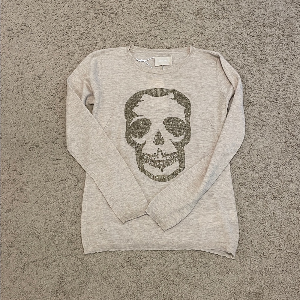 ZADIG & VOLTAIRE 100% thin cashmere skull embellished sweater M NWT defect - Picture 5 of 13